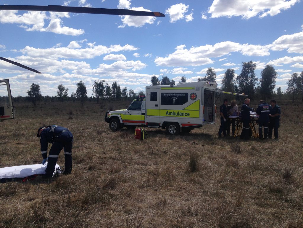 A woman in her 30s is in a stable condition after she rolled her quad bike east of Roma. Photo courtesy of Careflight. A woman in her 30s is in a stable condition after she rolled her quad bike east of Roma. Photo courtesy of Careflight.